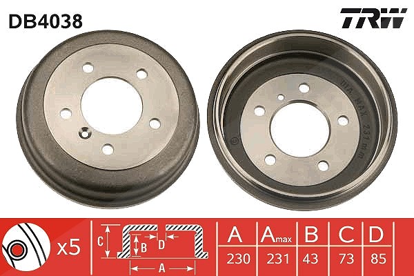Trw Bremstrommel [Hersteller-Nr. DB4038] für Mercedes-Benz