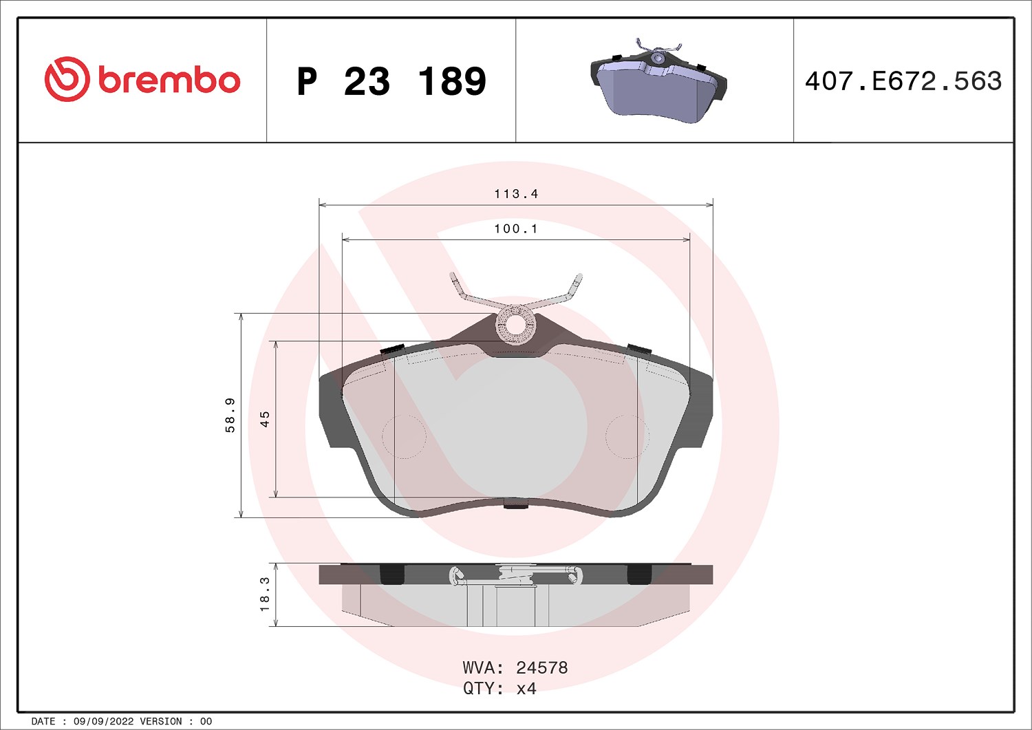 Brembo Bremsbelagsatz, Scheibenbremse [Hersteller-Nr. P23189] für Fiat