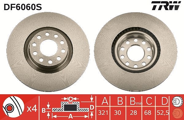 Trw 1x Bremsscheibe [Hersteller-Nr. DF6060S] für Audi