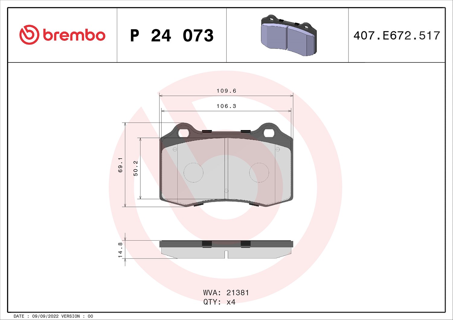 Brembo Bremsbelagsatz, Scheibenbremse [Hersteller-Nr. P24073] für Ford
