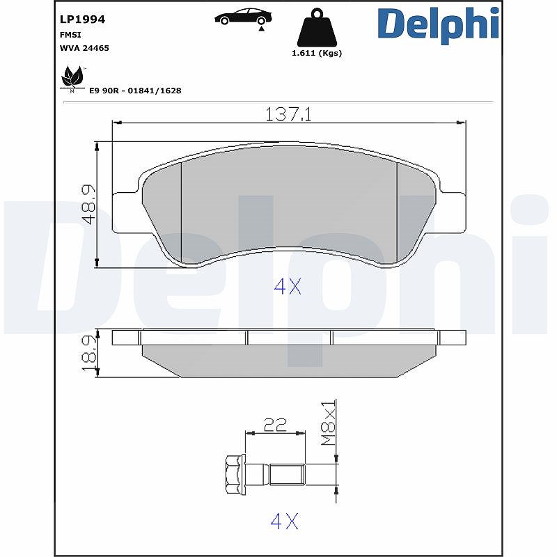 Delphi Bremsbelagsatz, Scheibenbremse [Hersteller-Nr. LP1994] für Peugeot, Citroën, Fiat