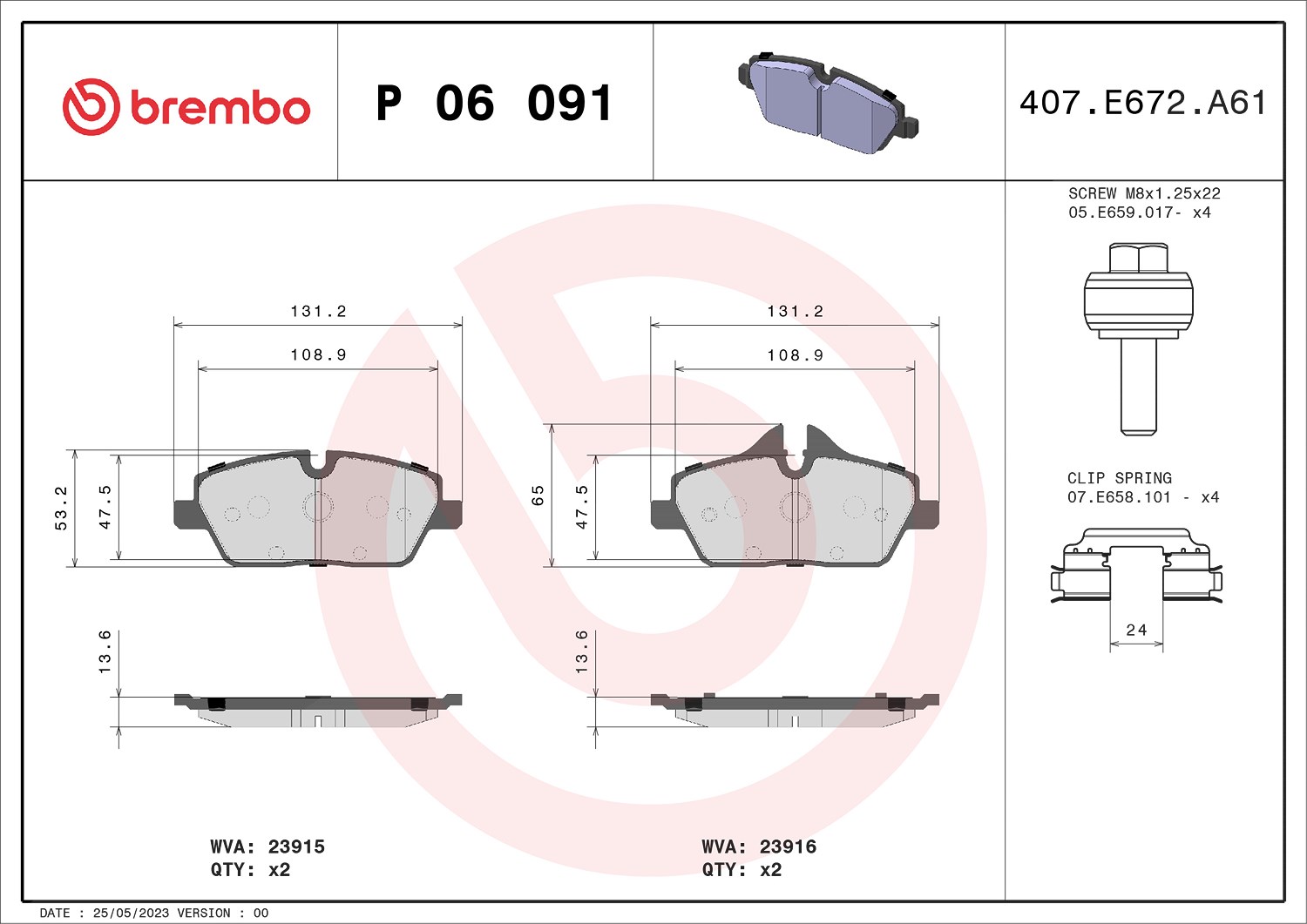 Brembo Bremsbelagsatz, Scheibenbremse [Hersteller-Nr. P06091] für BMW