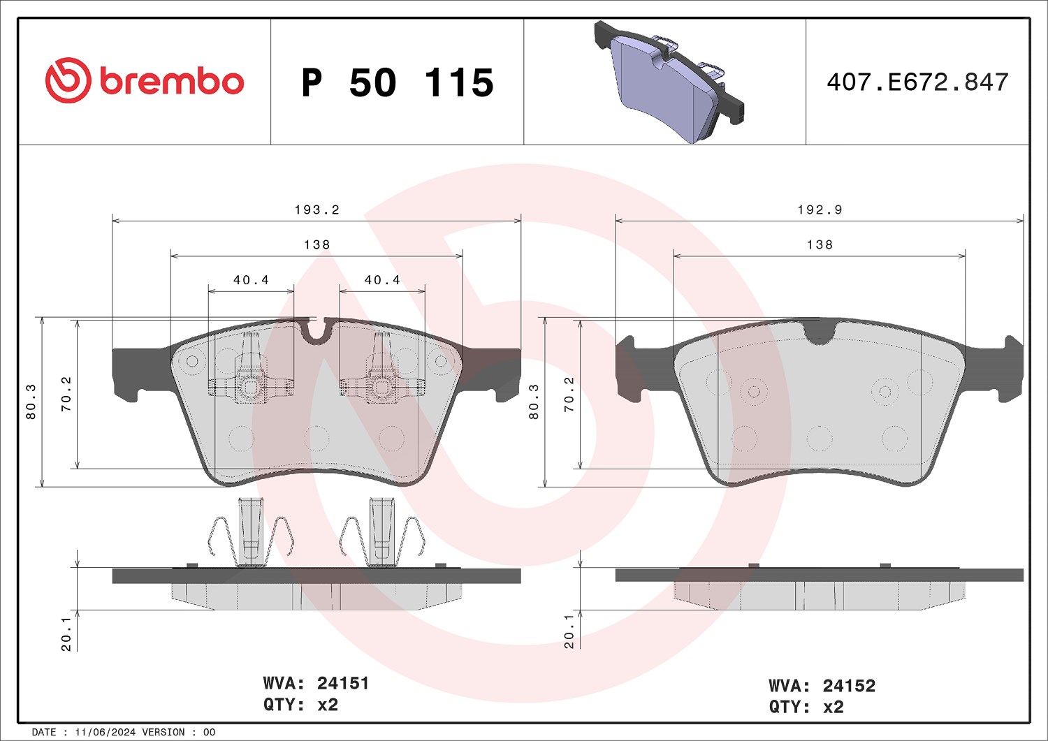 Brembo Bremsbelagsatz, Scheibenbremse [Hersteller-Nr. P50115] für Mercedes-Benz