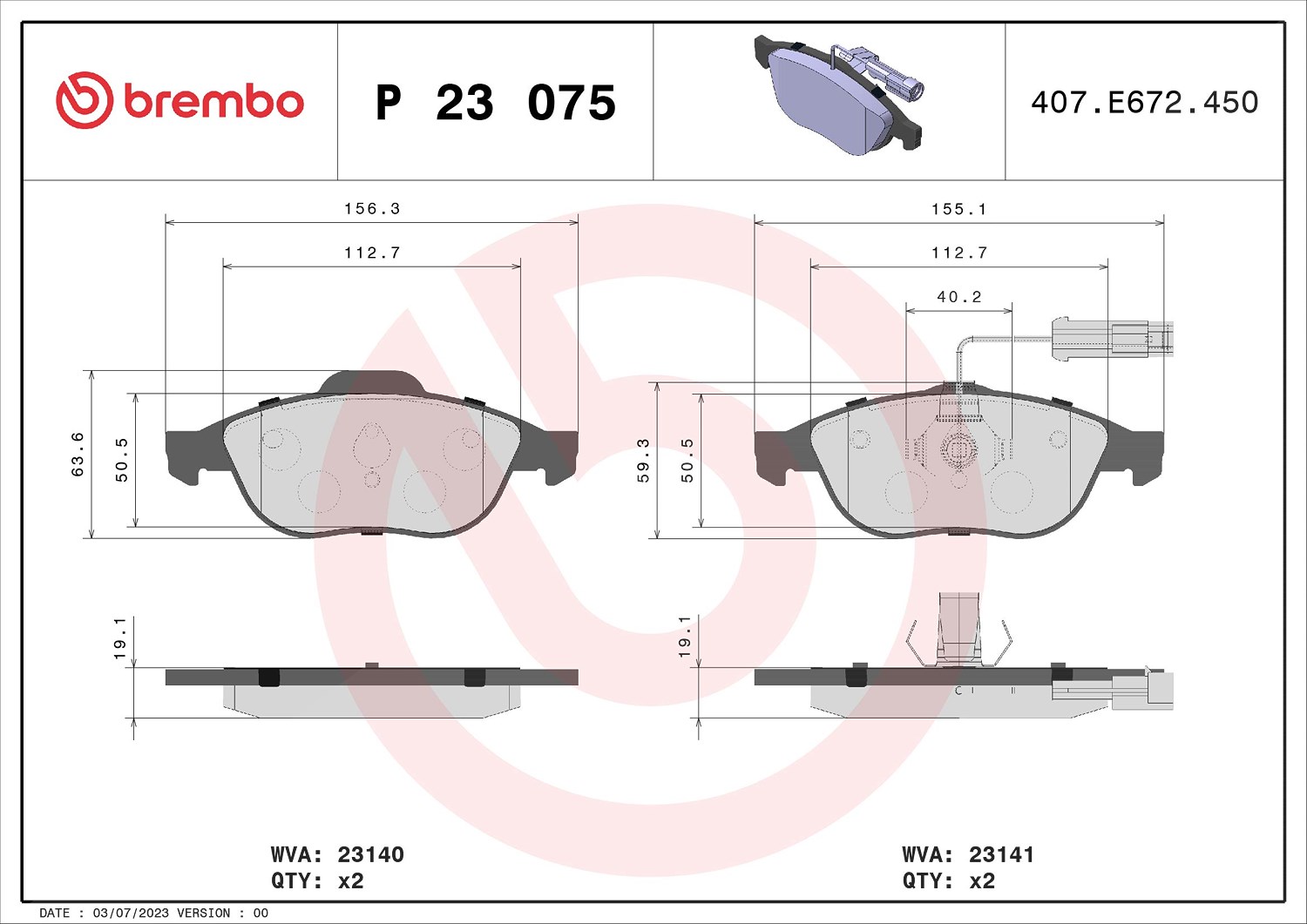 Brembo Bremsbelagsatz, Scheibenbremse [Hersteller-Nr. P23075] für Lancia, Alfa Romeo, Fiat
