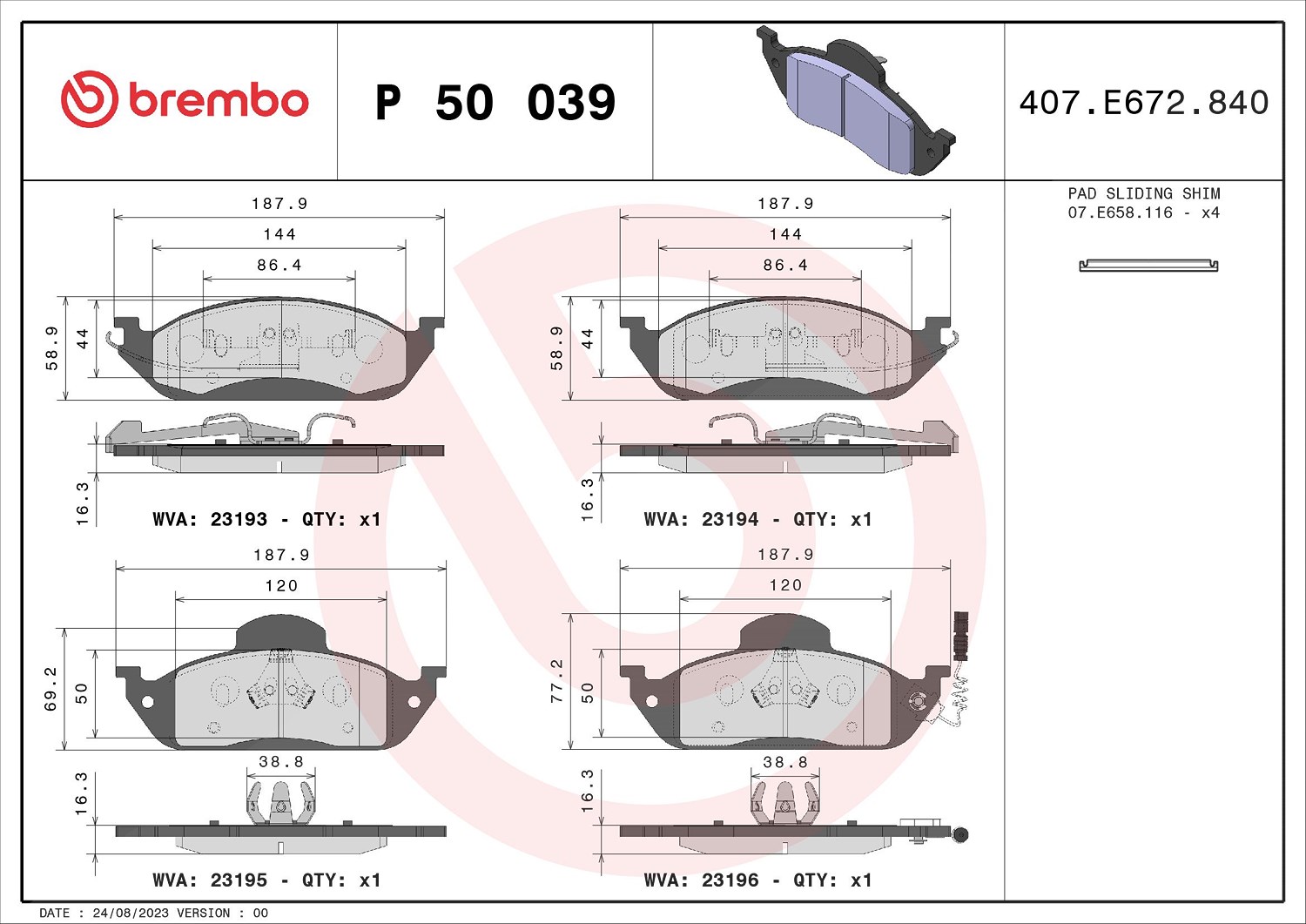 Brembo Bremsbelagsatz, Scheibenbremse [Hersteller-Nr. P50039] für Mercedes-Benz