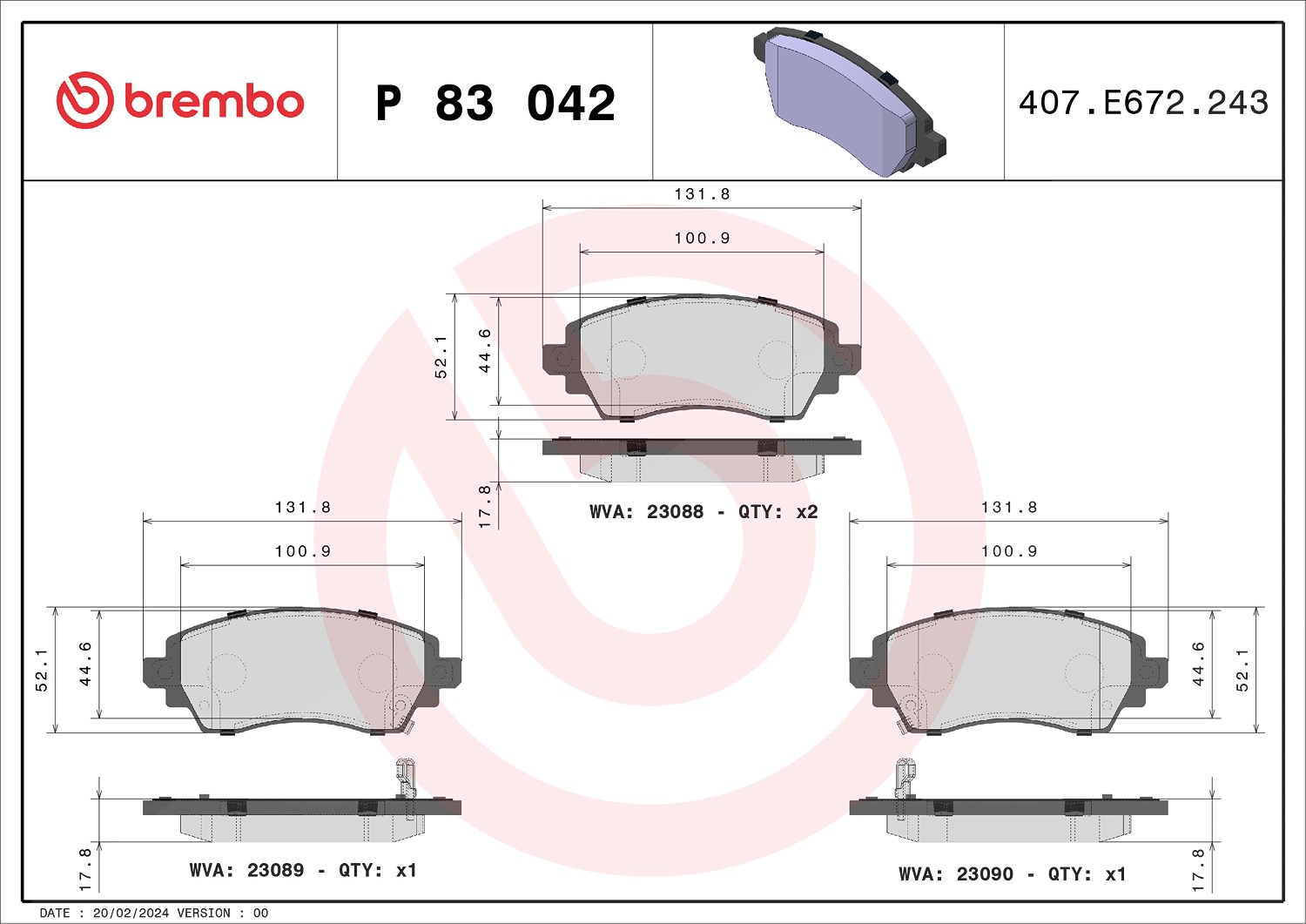 Brembo P83042 Bremsbelagsatz für Scheibenbremse Bremsbelagsatz für Toyota - Bild 7