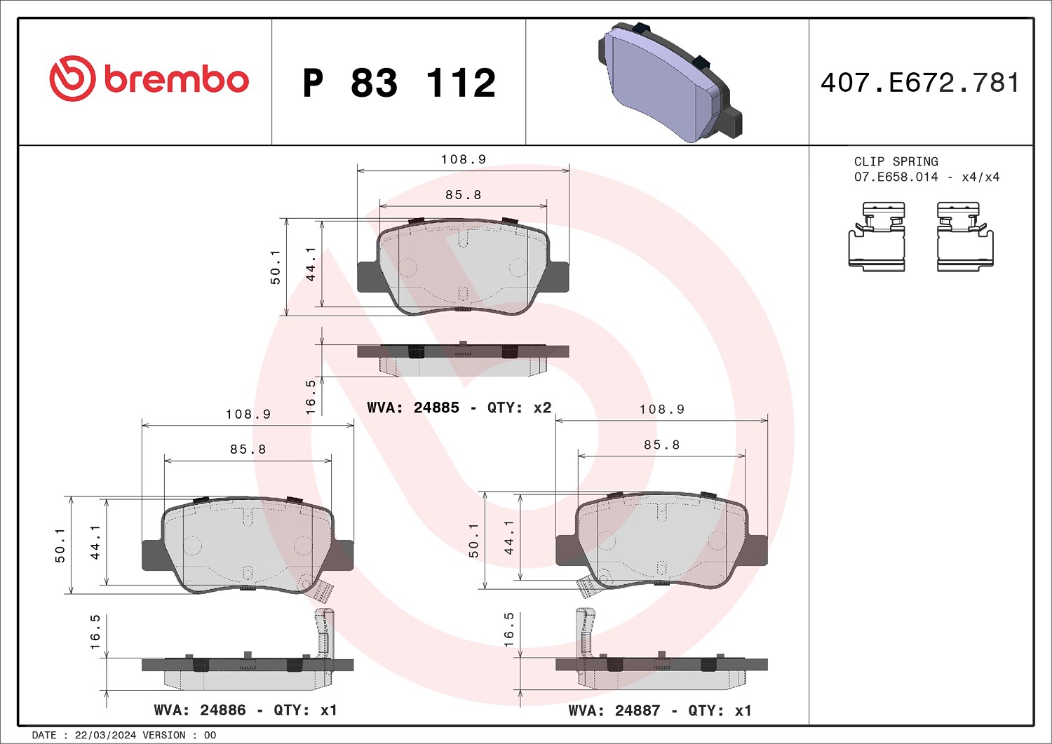 Brembo Bremsbeläge hinten (Satz) [Hersteller-Nr. P83112] für Toyota