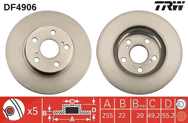 Trw Bremsscheibe Vorderachse Belüftet [Hersteller-Nr. DF4906] für Toyota
