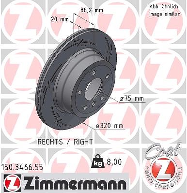 Zimmermann 1x Bremsscheibe Hinterachse Rechts [Hersteller-Nr. 150.3466.55] für BMW