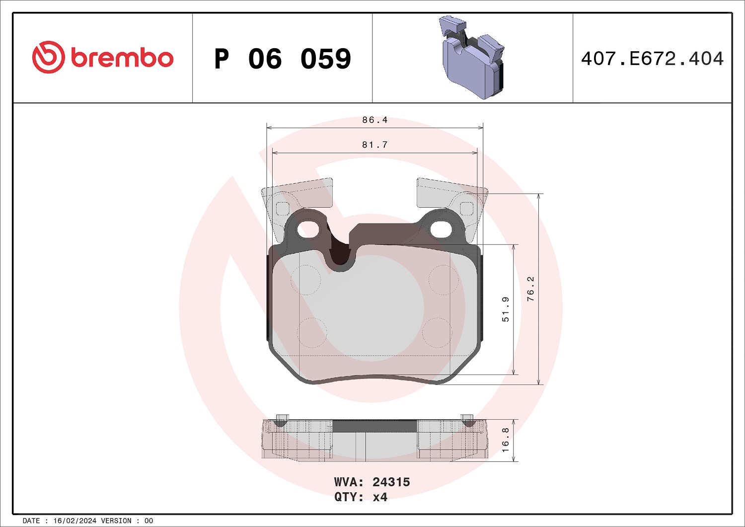 Für BREMBO P 06 059 HAM PADS. REAR BMW 3 E91 STATION WAGON 05- TYú - Bild 6