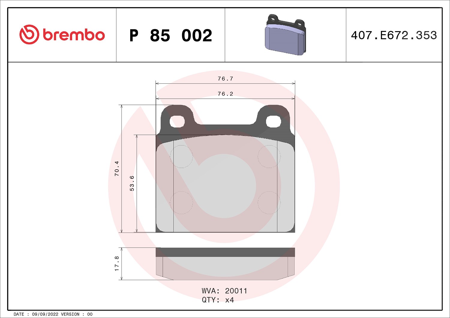 Brembo Bremsbeläge vorne (Satz) [Hersteller-Nr. P85002] für Porsche, VW
