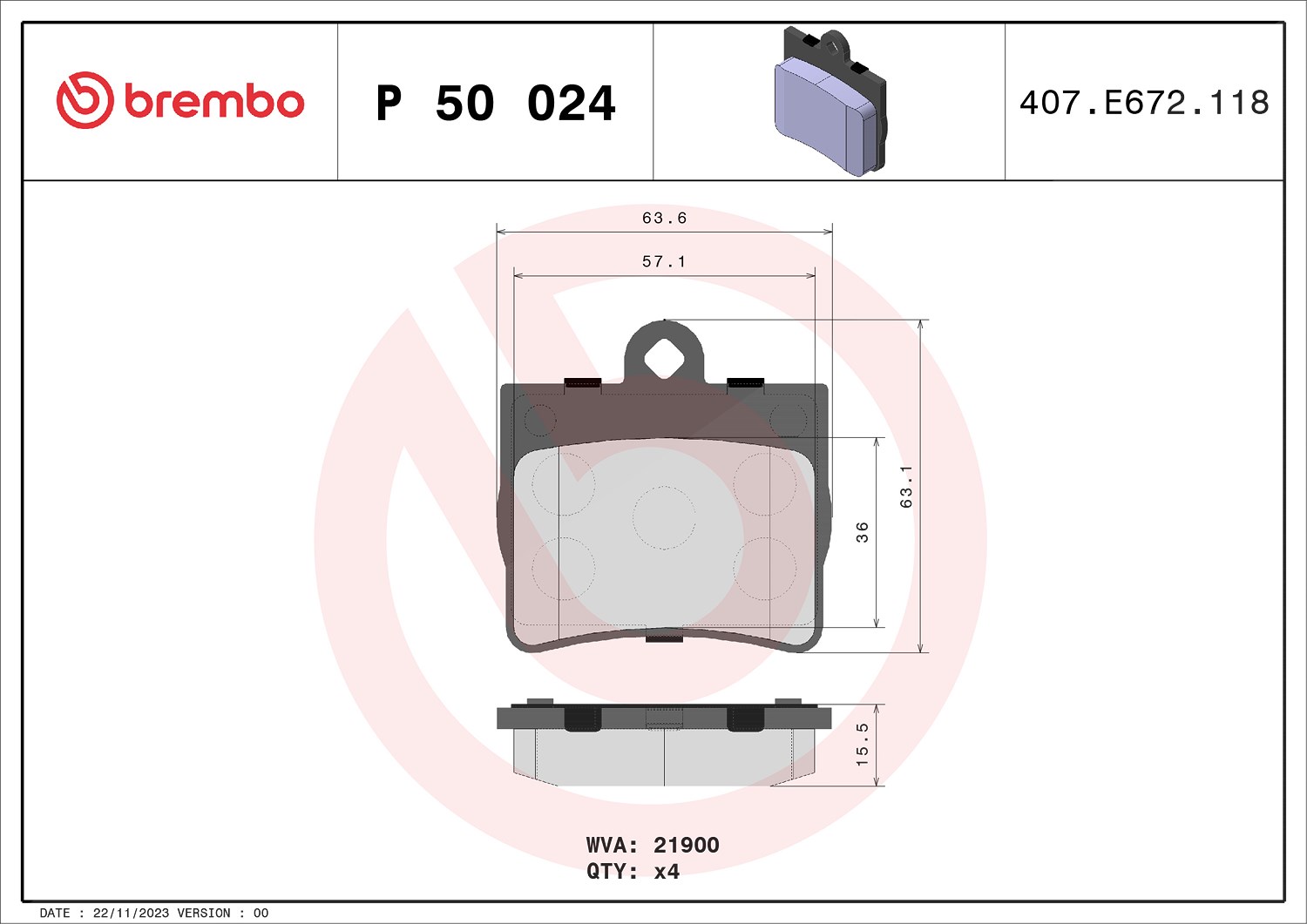 Brembo Bremsbelagsatz, Scheibenbremse [Hersteller-Nr. P50024] für Mercedes-Benz