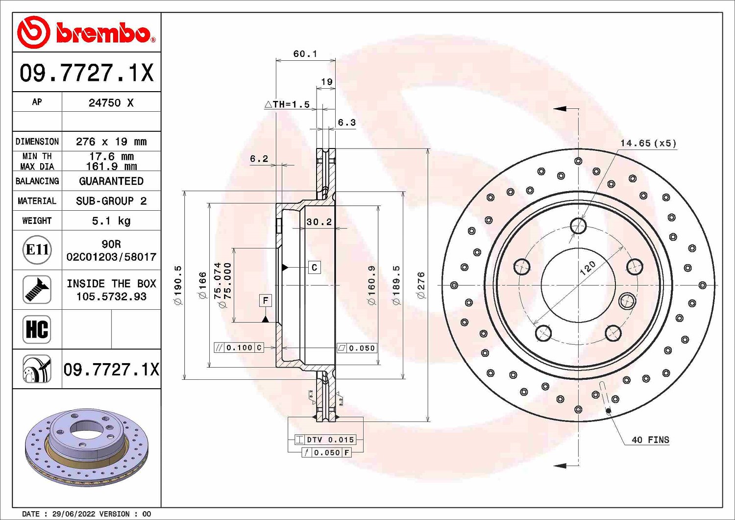 Brembo Bremsscheibe [Hersteller-Nr. 09.7727.1X] für BMW