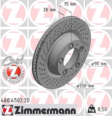Zimmermann 1x Bremsscheibe Hinterachse Links [Hersteller-Nr. 460.4502.20] für Porsche
