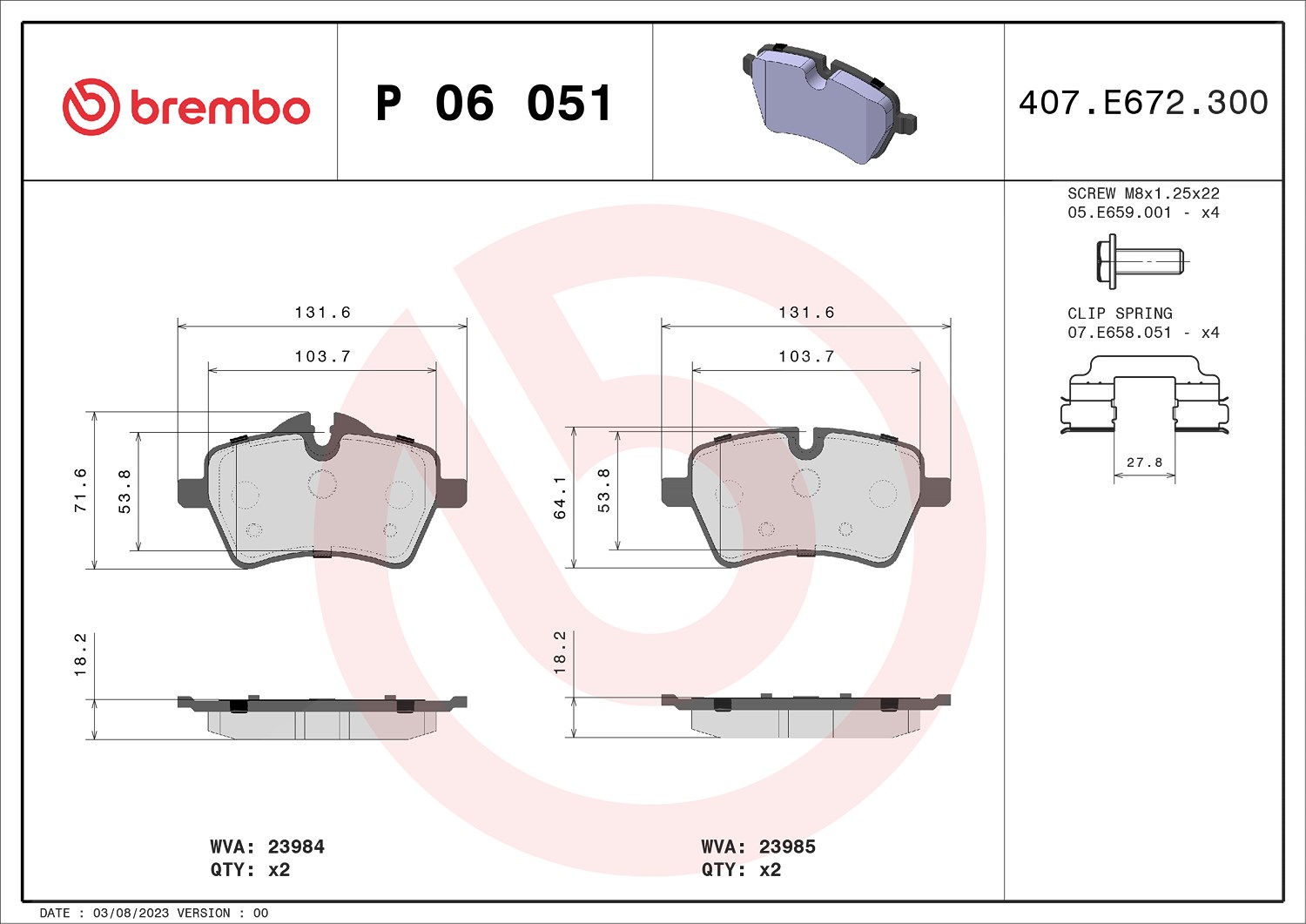 Brembo Bremsbelagsatz, Scheibenbremse [Hersteller-Nr. P06051] für Mini