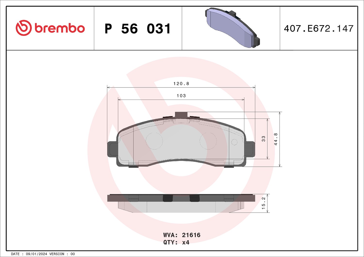 Brembo Bremsbelagsatz, Scheibenbremse [Hersteller-Nr. P56031] für Nissan