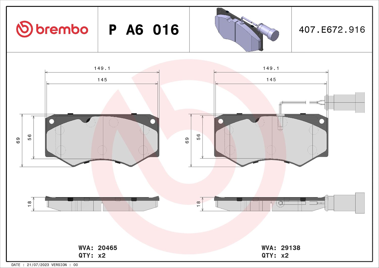Brembo Bremsbelagsatz, Scheibenbremse [Hersteller-Nr. PA6016] für Iveco