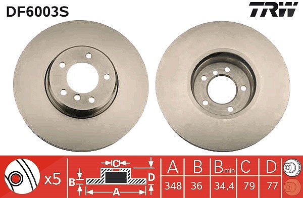 Trw 1x Bremsscheibe Vorderachse Belüftet [Hersteller-Nr. DF6003S] für BMW