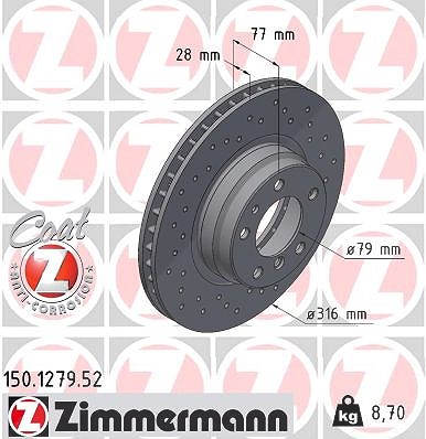 Zimmermann Bremsscheibe [Hersteller-Nr. 150.1279.52] für BMW