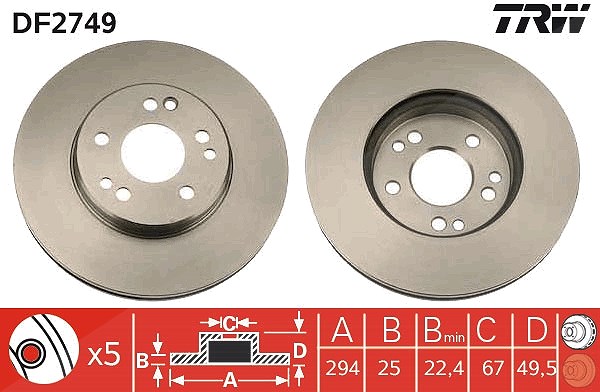 Trw Bremsscheibe [Hersteller-Nr. DF2749] für Mercedes-Benz