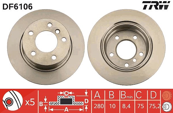 Trw Bremsscheibe [Hersteller-Nr. DF6106] für BMW
