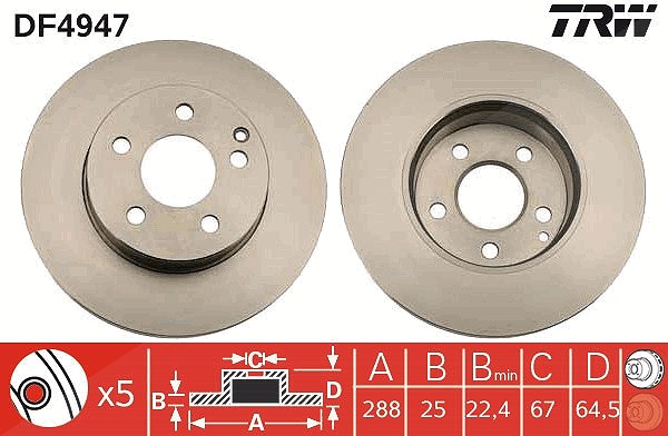 Trw Bremsscheibe [Hersteller-Nr. DF4947] für Mercedes-Benz