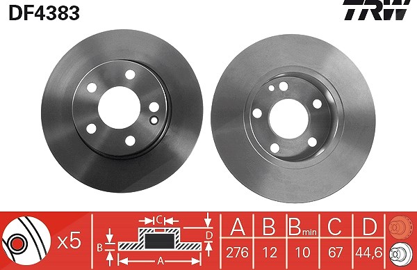 Trw Bremsscheibe Vorderachse Voll [Hersteller-Nr. DF4383] für Mercedes-Benz