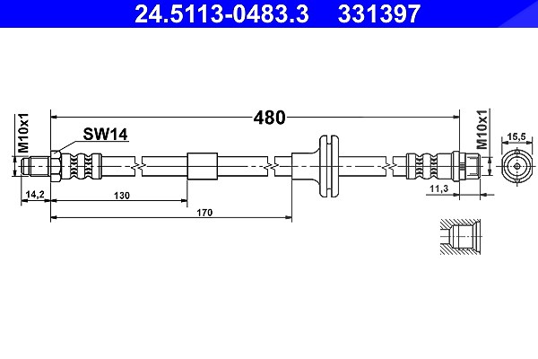 Ate Bremsschlauch Vorderachse [Hersteller-Nr. 24.5113-0483.3] für Mercedes-Benz