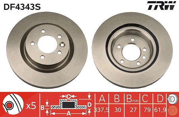 Trw 1x Bremsscheibe [Hersteller-Nr. DF4343S] für Land Rover