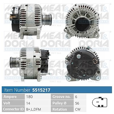 Meat & Doria Generator 180A [Hersteller-Nr. 5515217] für VW, Skoda, Seat, Audi