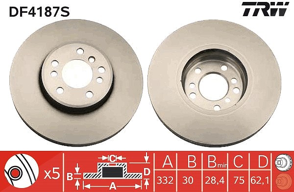 Trw 1x Bremsscheibe Vorderachse Belüftet [Hersteller-Nr. DF4187S] für BMW