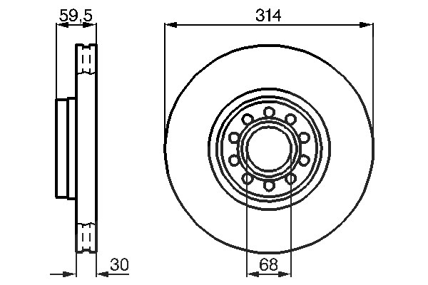 Bosch 1x Bremsscheibe [Hersteller-Nr. 0986478617] für Audi