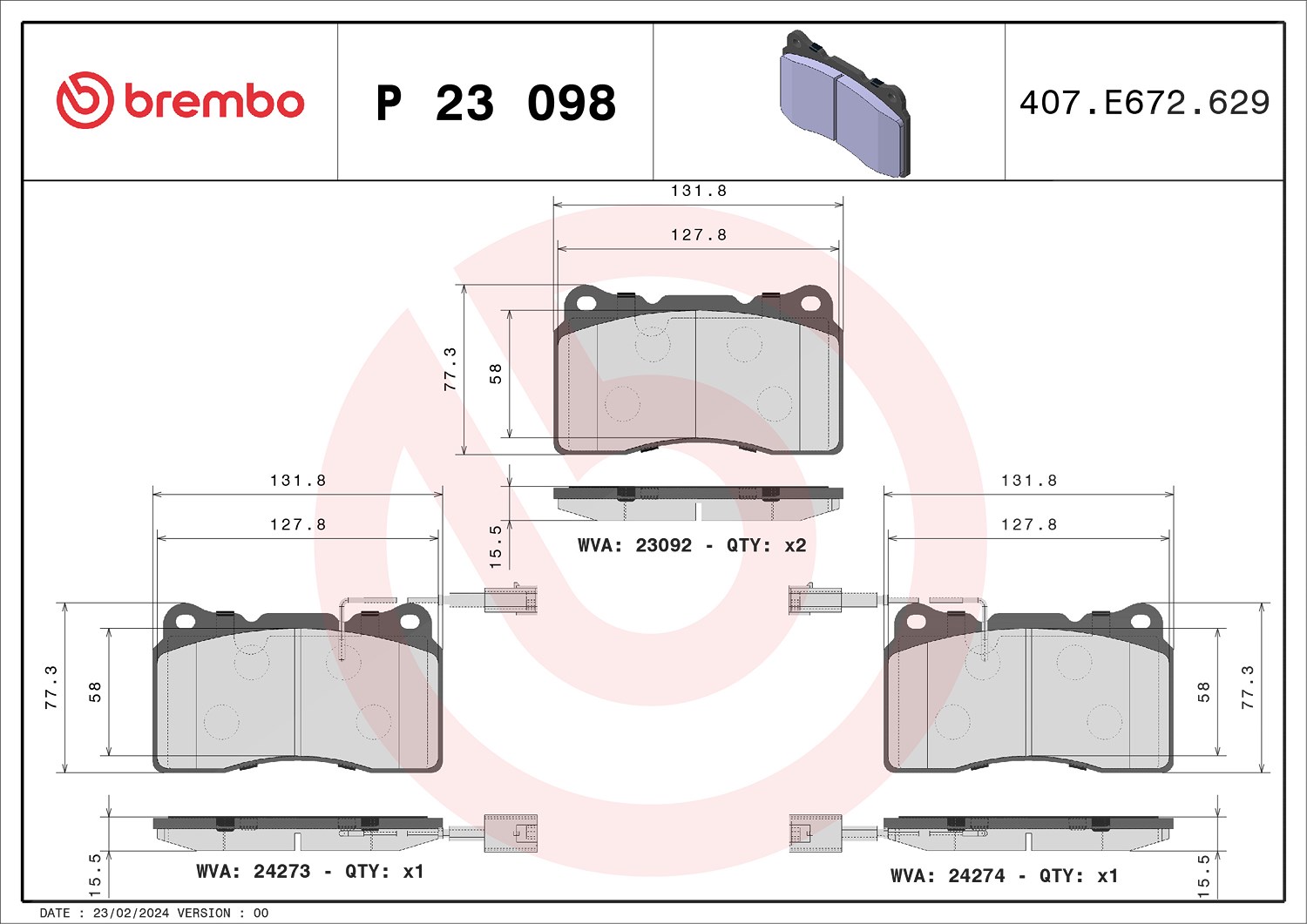 Brembo Bremsbelagsatz, Scheibenbremse [Hersteller-Nr. P23098] für Alfa Romeo
