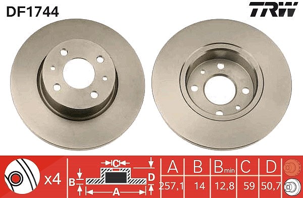 Trw Bremsscheibe [Hersteller-Nr. DF1744] für Fiat, Lancia