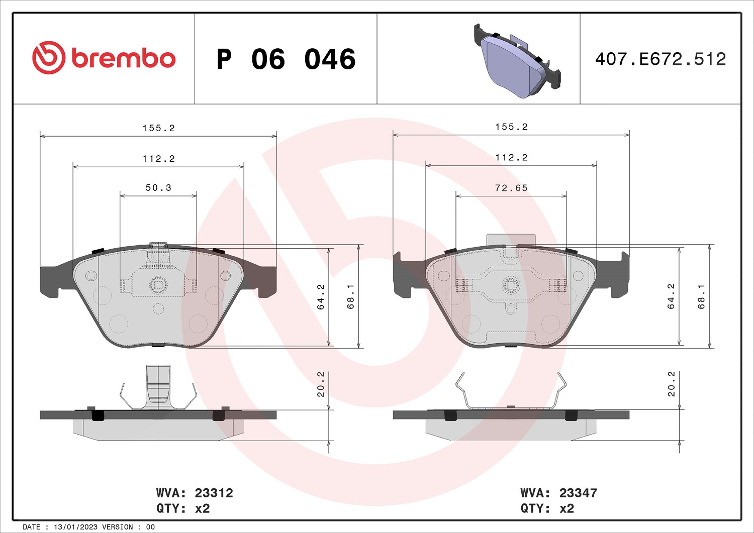 Brembo Bremsbelagsatz, Scheibenbremse [Hersteller-Nr. P06046] für BMW