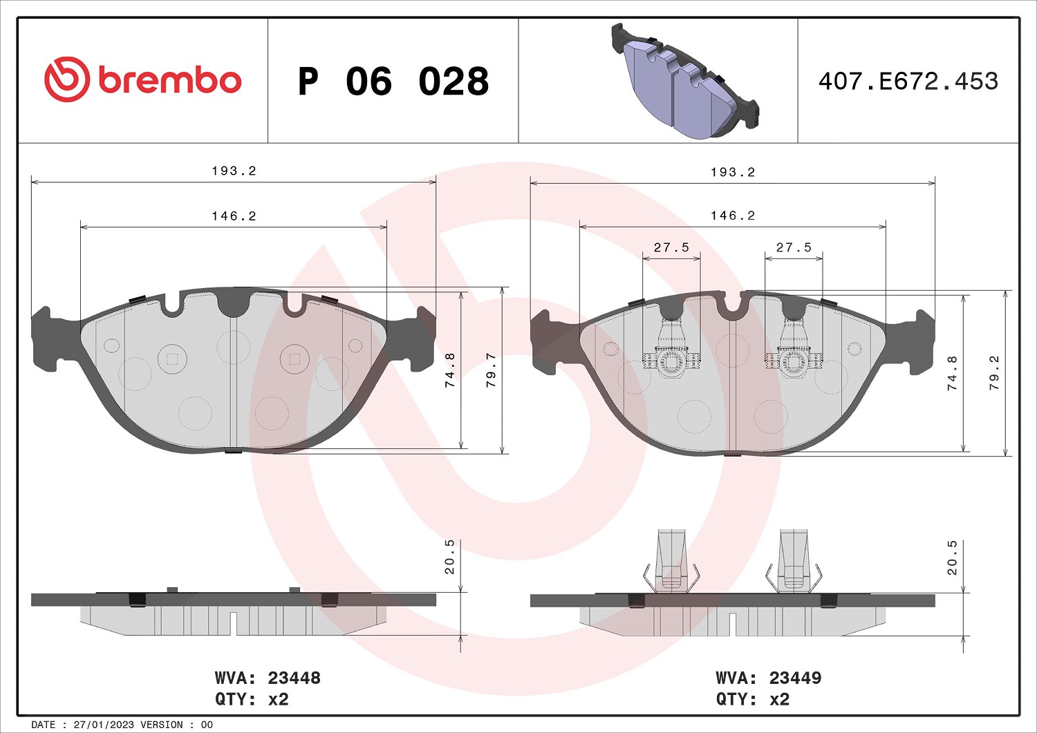 Brembo Bremsbeläge vorne (Satz) [Hersteller-Nr. P06028] für BMW