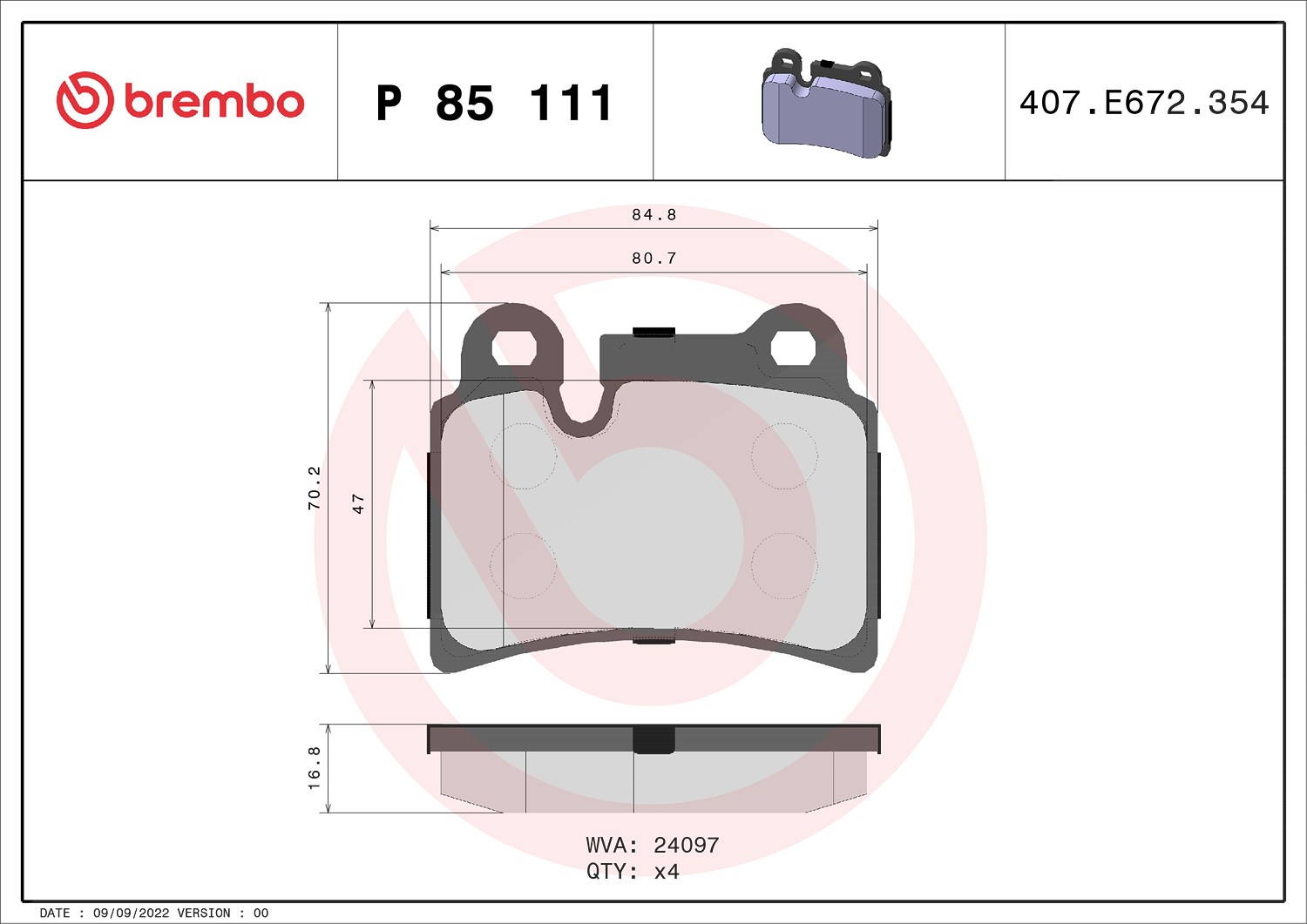 Brembo Bremsbeläge hinten (Satz) [Hersteller-Nr. P85111] für VW