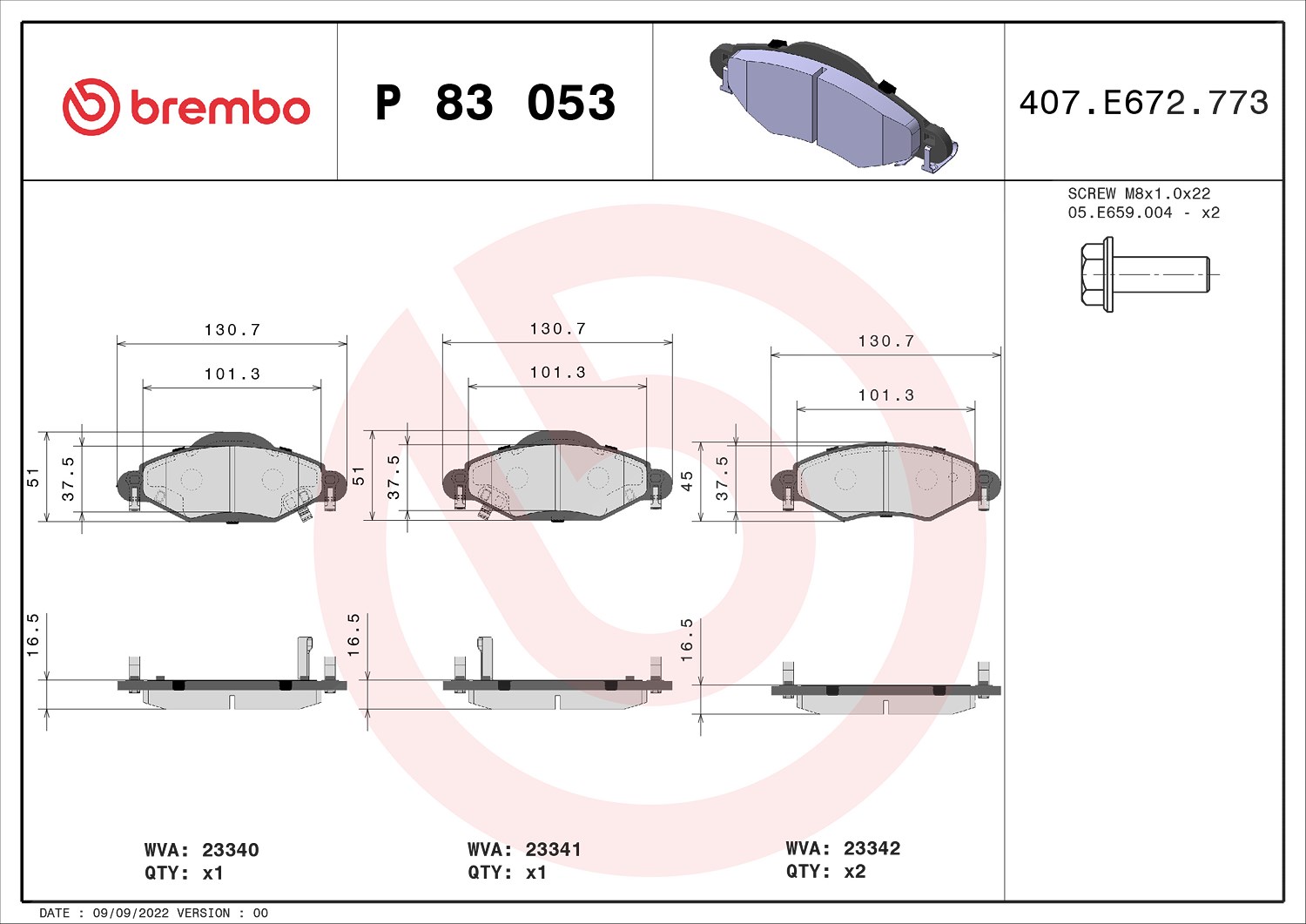 Brembo Bremsbeläge vorne (Satz) [Hersteller-Nr. P83053] für Toyota