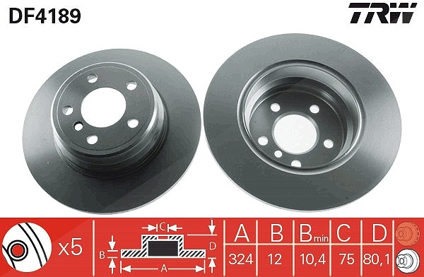 Trw Bremsscheibe Hinterachse Voll [Hersteller-Nr. DF4189] für BMW