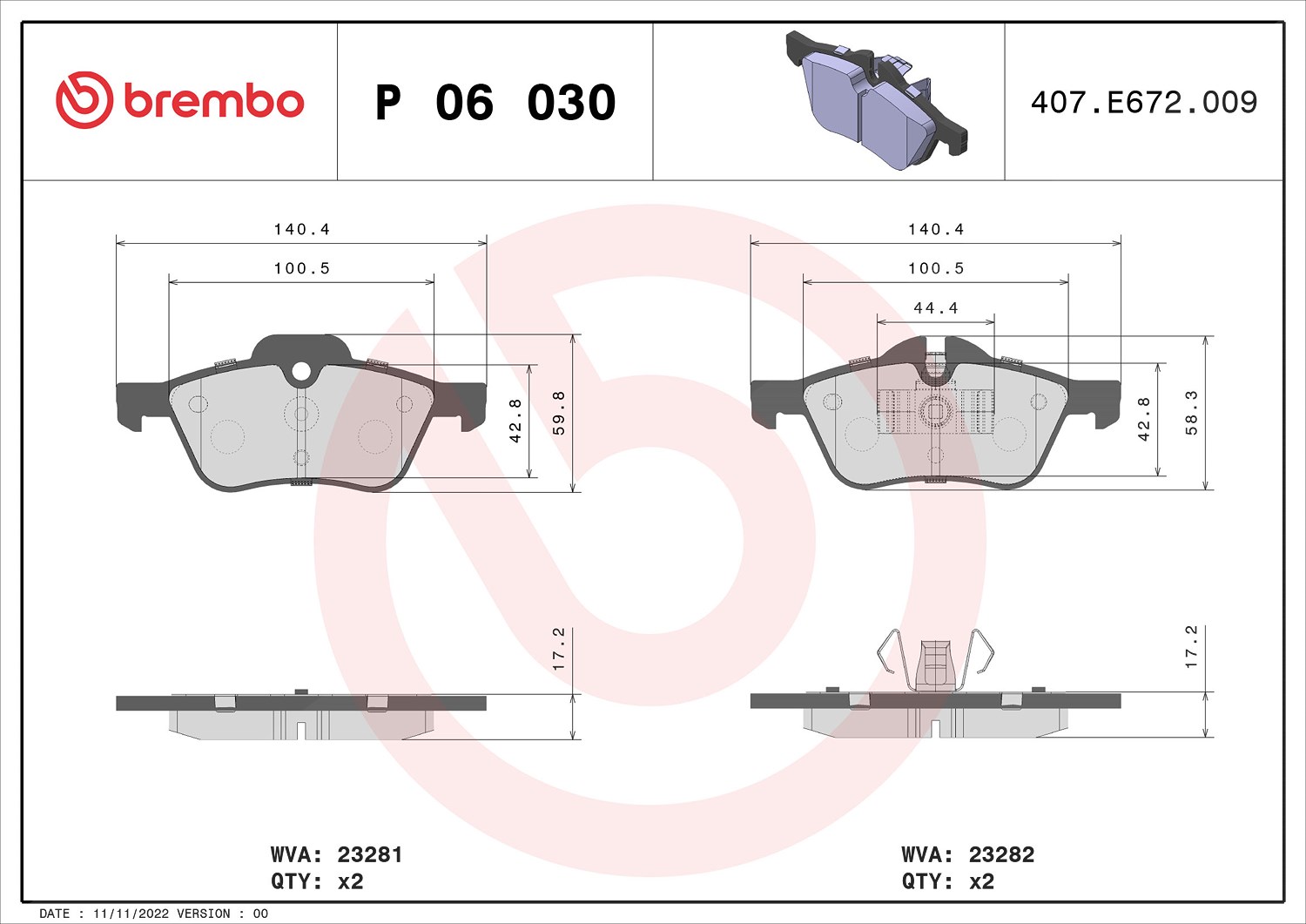 Brembo Bremsbelagsatz, Scheibenbremse [Hersteller-Nr. P06030] für Mini