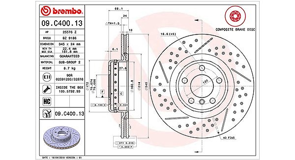 Magneti Marelli Bremsscheibe [Hersteller-Nr. 360406130604] für BMW