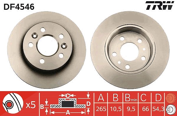 Trw Bremsscheibe Hinterachse Voll [Hersteller-Nr. DF4546] für Renault