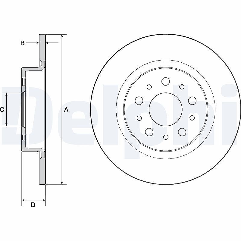 Delphi Bremsscheibe coated Hinterachse Voll [Hersteller-Nr. BG4690C] für Fiat