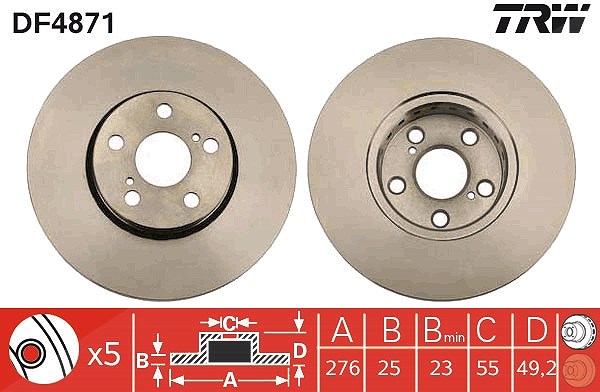 Trw Bremsscheibe [Hersteller-Nr. DF4871] für Toyota