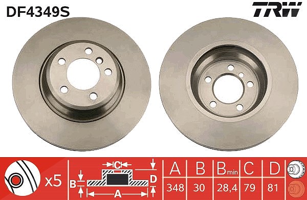 Trw 1x Bremsscheibe [Hersteller-Nr. DF4349S] für BMW