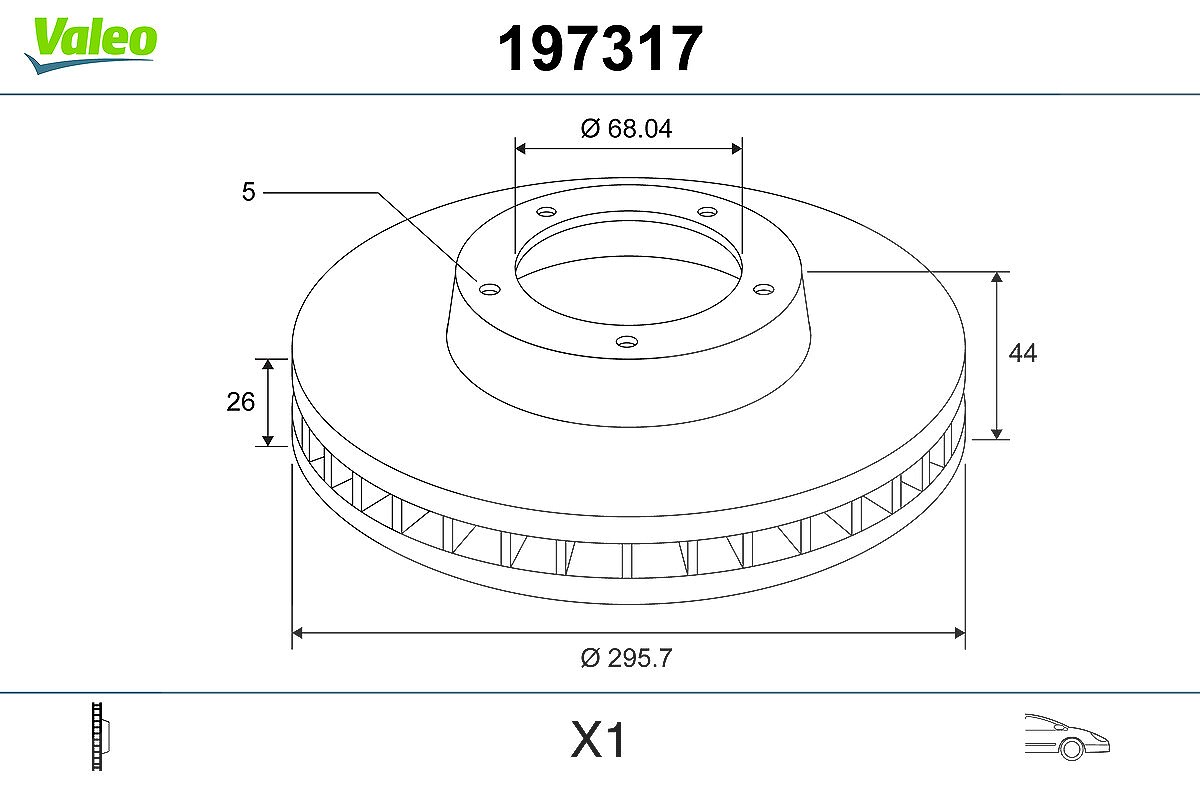 Valeo 1x Bremsscheibe Vorne Belüftet [Hersteller-Nr. 197317] für Nissan