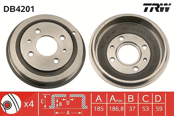 Trw Bremstrommel [Hersteller-Nr. DB4201] für Fiat