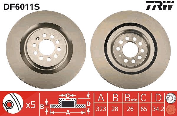 Trw 1x Bremsscheibe Vorderachse Belüftet [Hersteller-Nr. DF6011S] für Seat