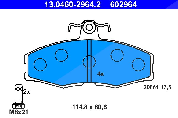 Ate Bremsbelagsatz, Scheibenbremse [Hersteller-Nr. 13.0460-2964.2] für Skoda, VW