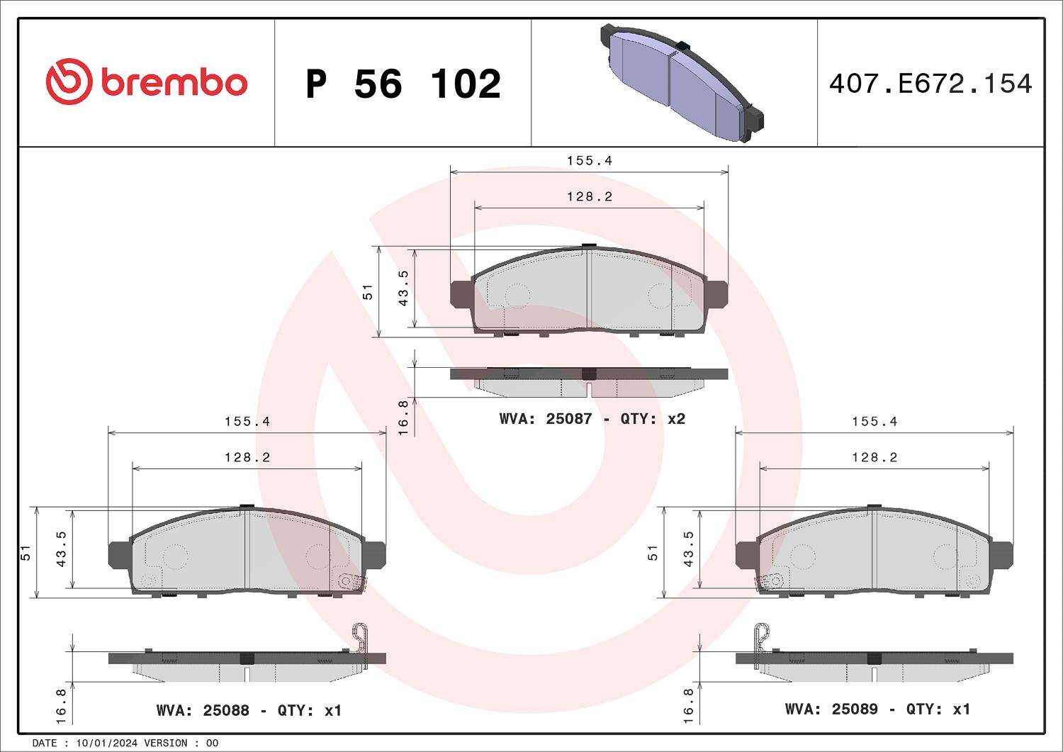 Brembo Bremsbelagsatz, Scheibenbremse [Hersteller-Nr. P56102] für Nissan
